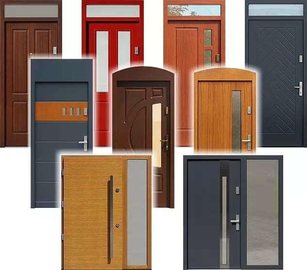 Zewnętrzne drzwi z dostawkami i naświetlem mix