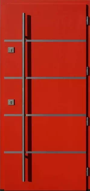 Drzwi antywłamaniowe zewnętrzne do domu i wewnętrzne do mieszkania model 423,1-500C w kolorze czerwone.