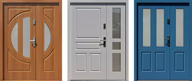 Przykładowe Klasyczne modele drewnianych dwuskrzydłowych drzwi zewnętrznych