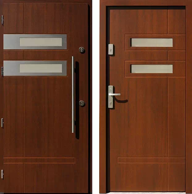 Drzwi wejściowe inox 473,1-473,11 w kolorze orzech.