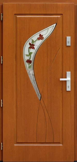 Drzwi drewniane zewnętrzne do domu 458,1+ds52 w kolorze ciemny dąb.